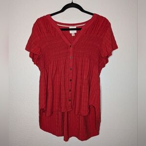 Knox Rose Womens Red Fairy Babydoll Ruffle Gingham Blouse Top XL